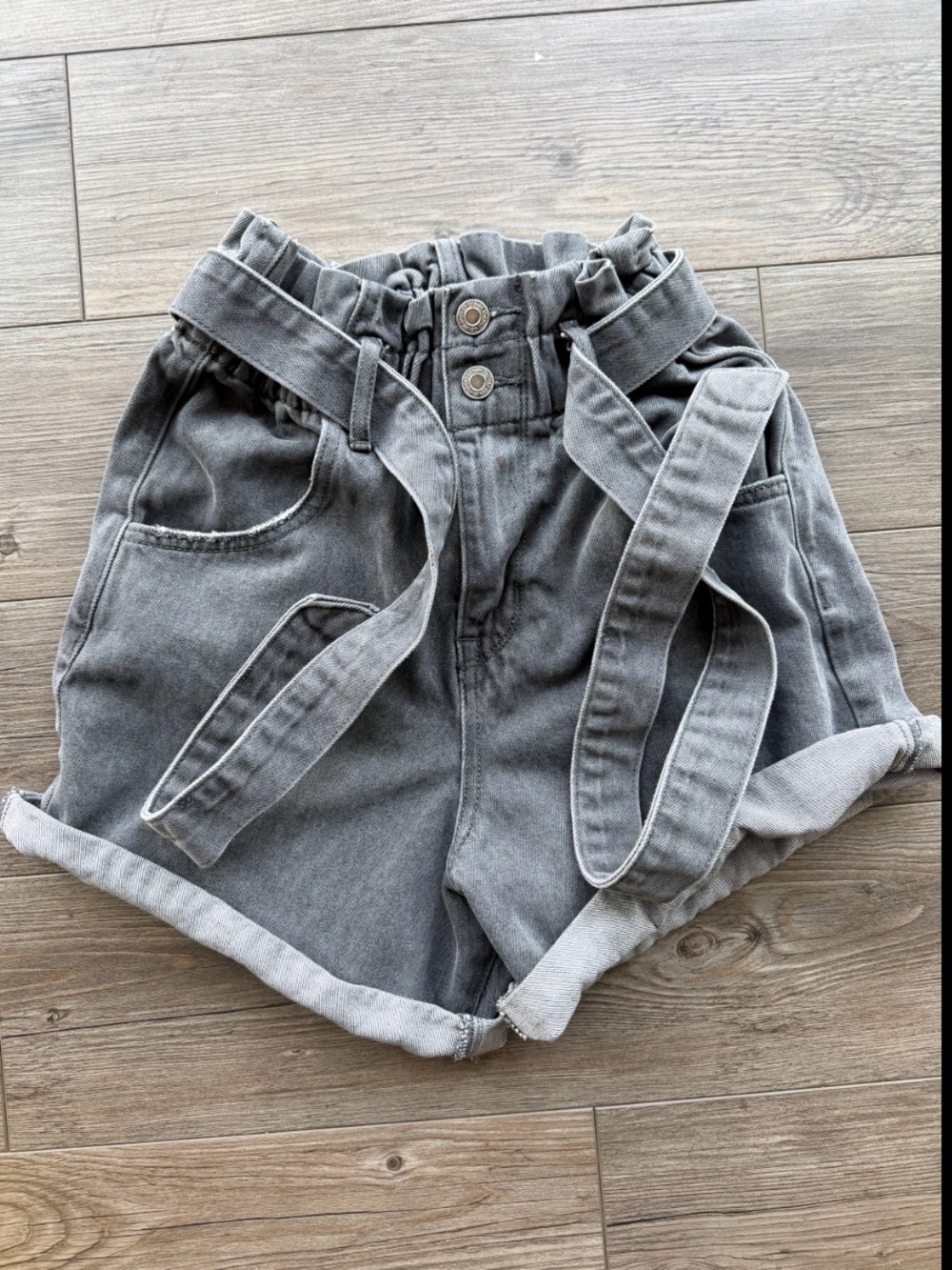 Vervet Waist Paperbag Denim Shorts with Removable Belt